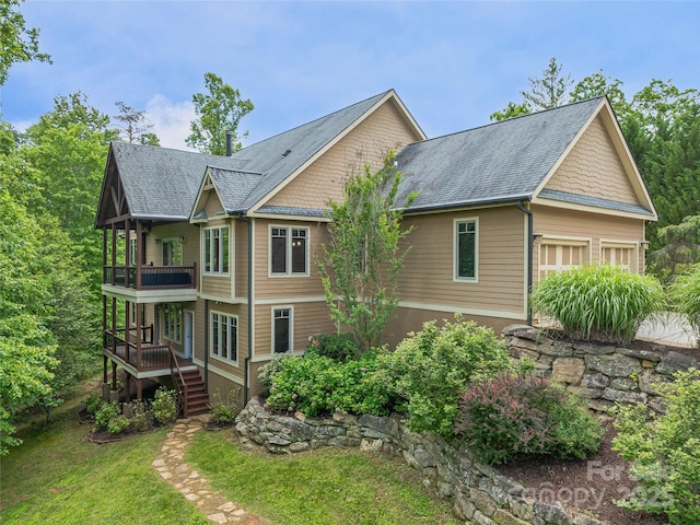 14 Sweet Gum Hl, Fletcher, NC 28732 - back of property with a balcony, a yard, and stairs