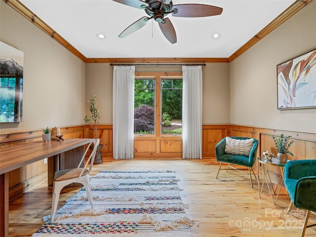 14 Sweet Gum Hl, Fletcher, NC 28732 - office space with crown molding, wainscoting, a ceiling fan, wood finished floors, and recessed lighting