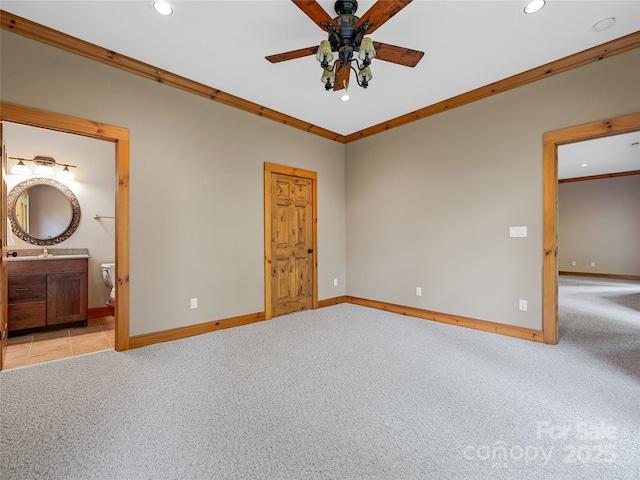 14 Sweet Gum Hl, Fletcher, NC 28732 - unfurnished bedroom with recessed lighting, carpet, baseboards, crown molding, and connected bathroom