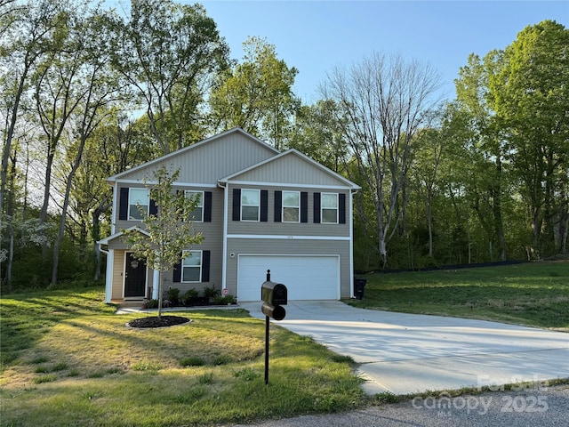 1070 Glenbriar Ct, Woodleaf, NC 27054 - view of front of house featuring concrete driveway, a front yard, and an attached garage