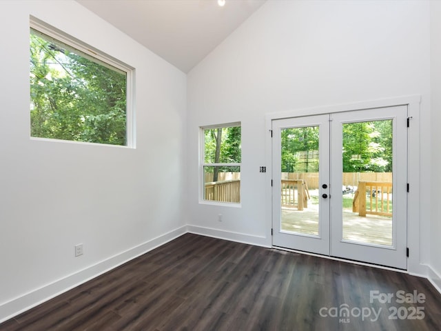 3007 W Blvd, Charlotte, NC 28208 - doorway featuring french doors, dark wood-style flooring, high vaulted ceiling, and baseboards