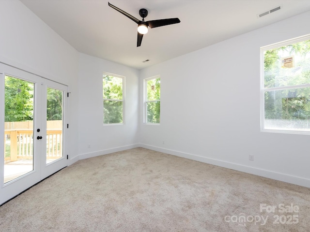 3007 W Blvd, Charlotte, NC 28208 - unfurnished room featuring a ceiling fan, carpet flooring, baseboards, and french doors