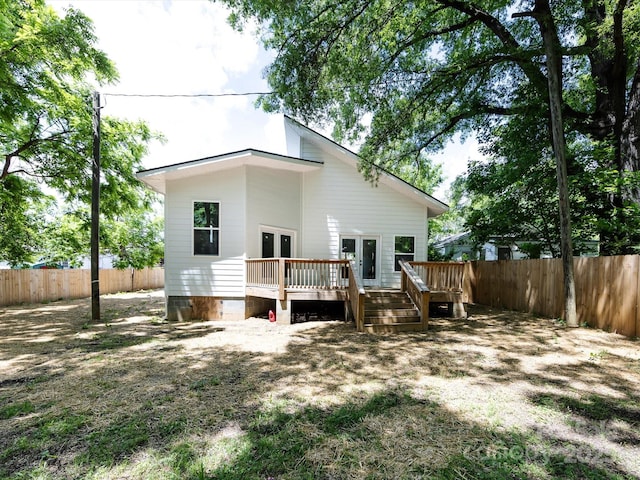 3007 W Blvd, Charlotte, NC 28208 - rear view of house featuring fence, a deck, french doors, and crawl space