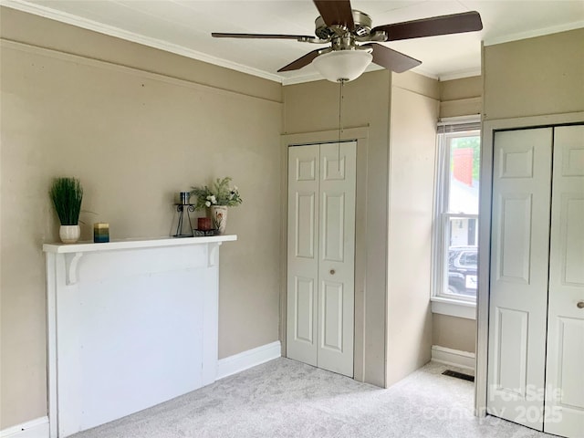 439 17th St, Cramerton, NC 28032 - bedroom featuring ornamental molding, carpet, multiple windows, a ceiling fan, and baseboards