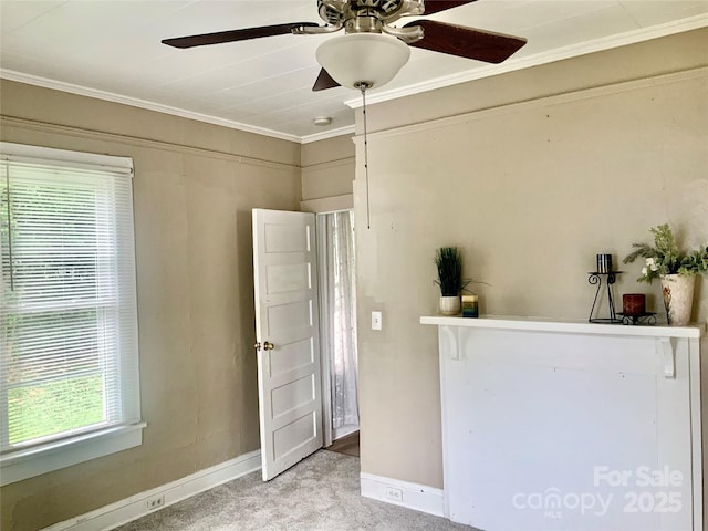 439 17th St, Cramerton, NC 28032 - unfurnished bedroom featuring carpet, baseboards, ornamental molding, and a ceiling fan