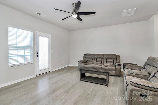 147 Morning Gap Pkwy, Fort Mill, SC 29715 - living area with ceiling fan, baseboards, light wood-style floors, and visible vents