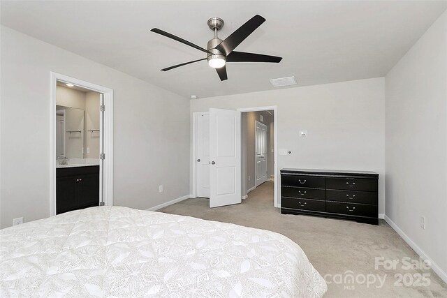147 Morning Gap Pkwy, Fort Mill, SC 29715 - bedroom featuring light colored carpet, baseboards, connected bathroom, and visible vents