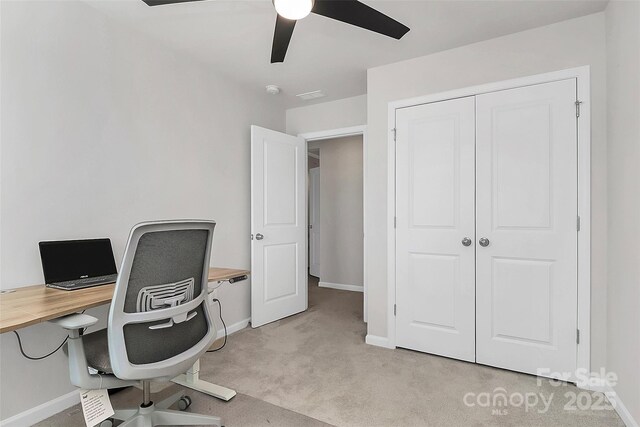147 Morning Gap Pkwy, Fort Mill, SC 29715 - office area with a ceiling fan, baseboards, and light carpet