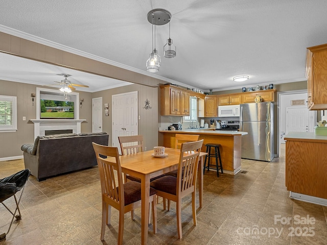 5159 Taxahaw Rd, Lancaster, SC 29720 - dining room with a ceiling fan, baseboards, and ornamental molding