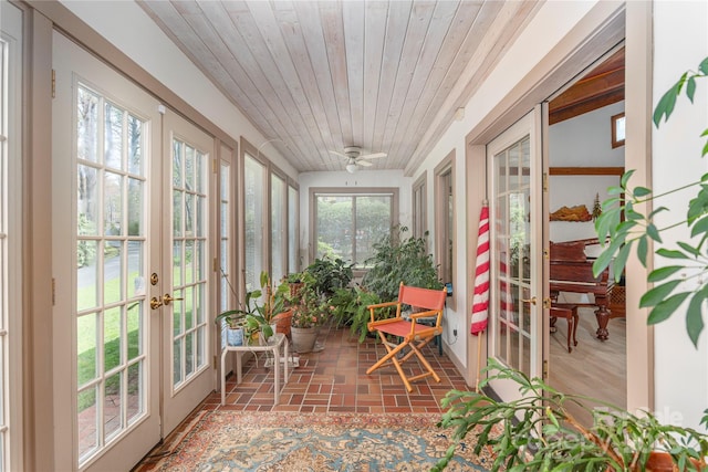 22 Waynewood Dr, Waynesville, NC 28786 - sunroom featuring wood ceiling, french doors, and brick floor