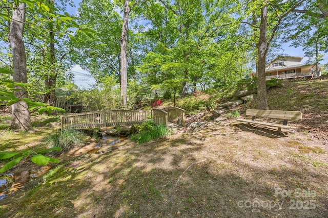 view of yard with a wooden deck