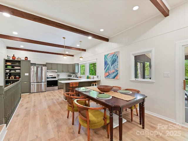 1278 Island Creek Dr, Troy, NC 27371 - dining space featuring beamed ceiling and light wood-type flooring