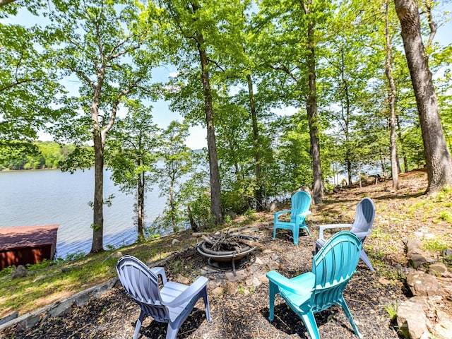 1278 Island Creek Dr, Troy, NC 27371 - view of yard with an outdoor fire pit and a water view