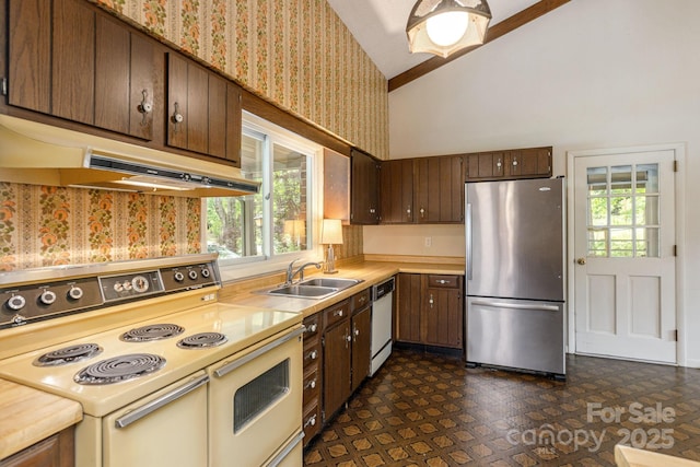 6 N Hudson Ln, Fletcher, NC 28732 - kitchen with white appliances, a sink, under cabinet range hood, light countertops, and healthy amount of natural light