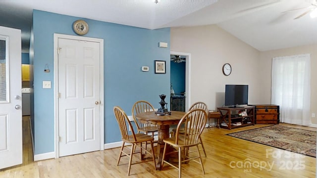 3124 Banks St, Lincolnton, NC 28092 - dining room with ceiling fan, light wood finished floors, lofted ceiling, and baseboards
