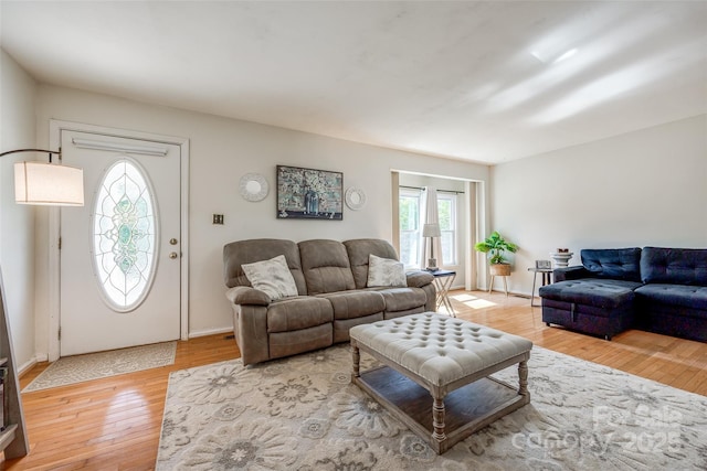 living area with light wood-type flooring