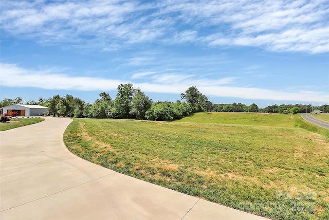 view of yard featuring curved driveway