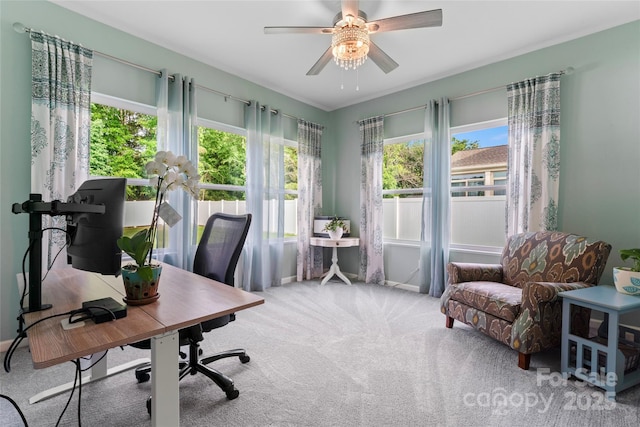 2124 Katie Alice Cir, Waxhaw, NC 28173 - home office featuring ceiling fan and carpet flooring