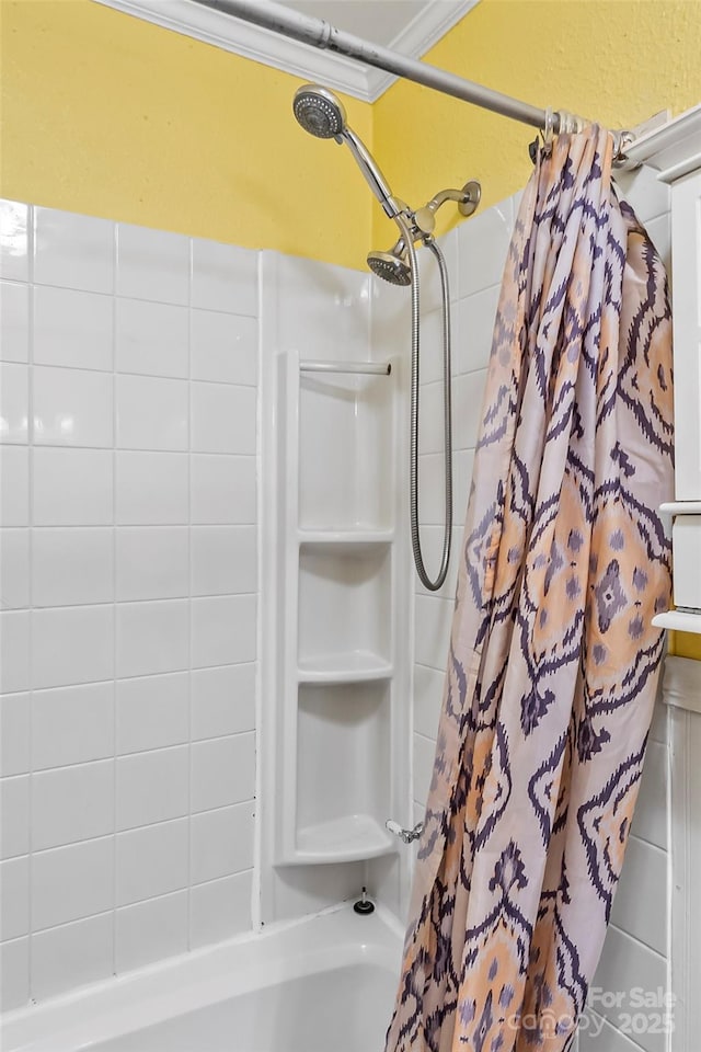 full bathroom with shower / bath combo with shower curtain