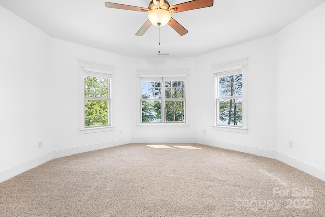 empty room featuring carpet floors, baseboards, and a wealth of natural light