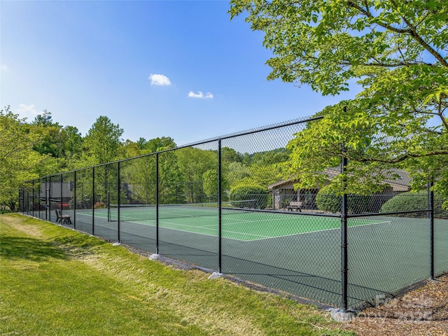 3 Governors Dr, Asheville, NC 28804 - view of sport court featuring fence, a view of trees, and a yard