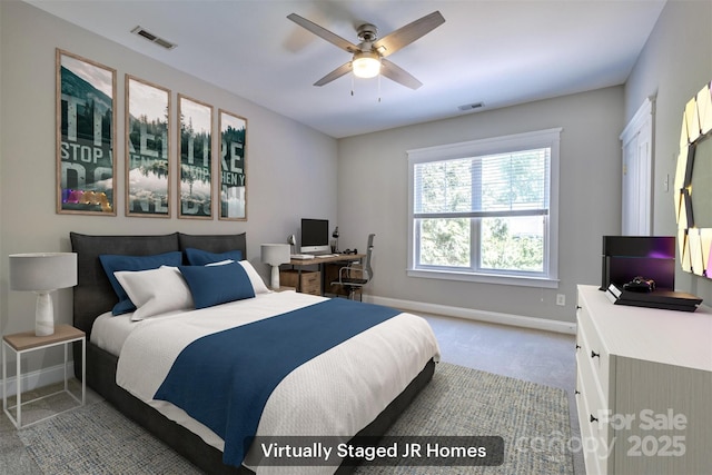 7409 Gilderstern Glen Ct, Huntersville, NC 28078 - bedroom with carpet flooring, a ceiling fan, baseboards, and visible vents