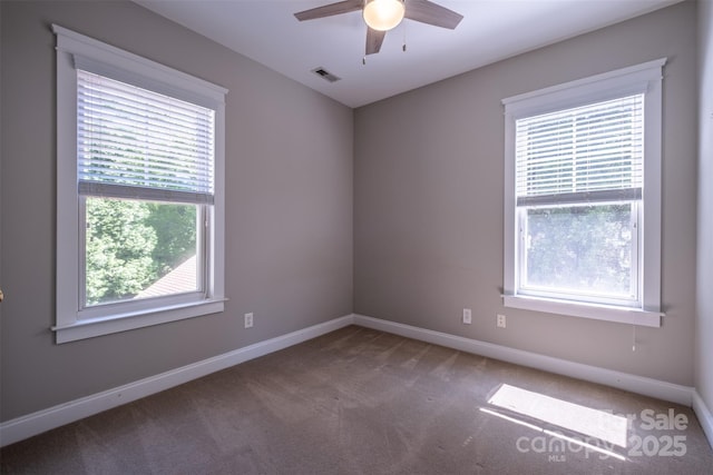 7409 Gilderstern Glen Ct, Huntersville, NC 28078 - spare room featuring baseboards, ceiling fan, carpet flooring, and visible vents
