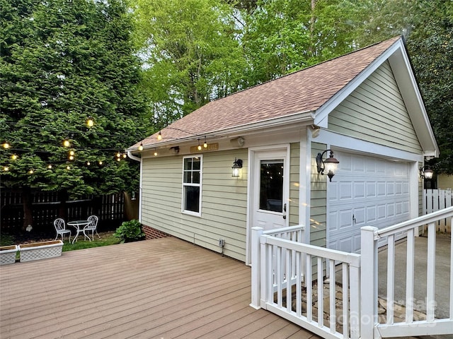 7409 Gilderstern Glen Ct, Huntersville, NC 28078 - deck featuring fence, an outdoor structure, and a garage