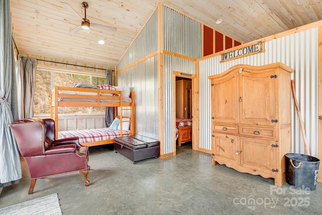 bedroom featuring lofted ceiling and wood ceiling