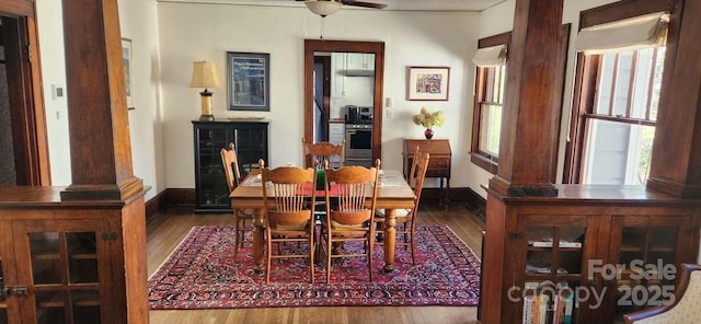 49 Euclid Blvd, Asheville, NC 28806 - dining space featuring wood finished floors, ceiling fan, and baseboards