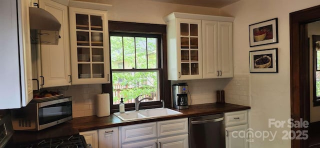 49 Euclid Blvd, Asheville, NC 28806 - kitchen featuring appliances with stainless steel finishes, a sink, decorative backsplash, and white cabinetry