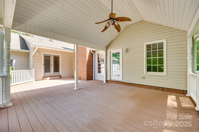 wooden terrace with ceiling fan