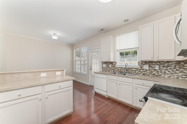 827 Gentlewinds Ct, Fort Mill, SC 29708 - kitchen featuring a sink, dark wood-style flooring, white appliances, and light countertops