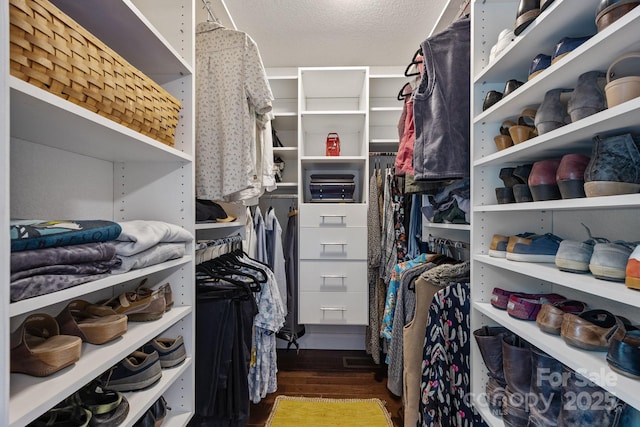 walk in closet featuring wood finished floors