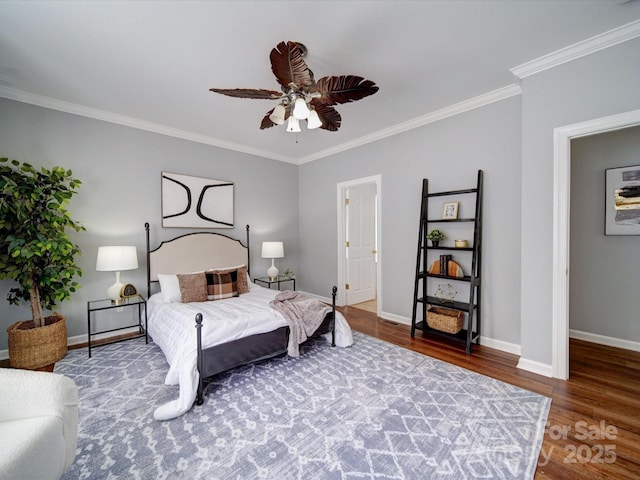 7642 Horseshoe Creek Dr, Huntersville, NC 28078 - bedroom with ceiling fan, baseboards, crown molding, and wood finished floors