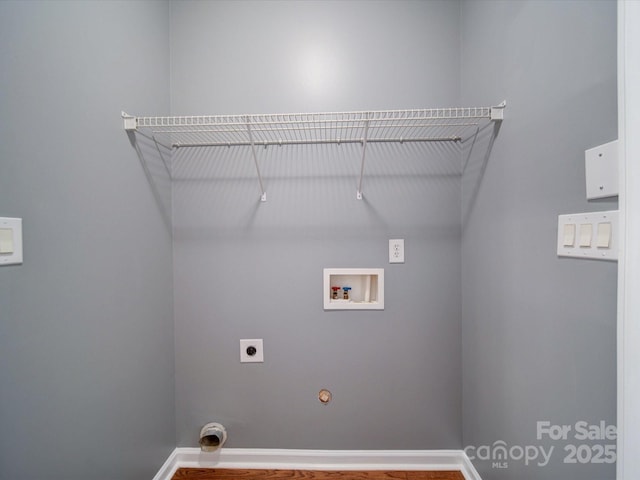 7642 Horseshoe Creek Dr, Huntersville, NC 28078 - washroom with hookup for a washing machine, wood finished floors, electric dryer hookup, gas dryer hookup, and laundry area