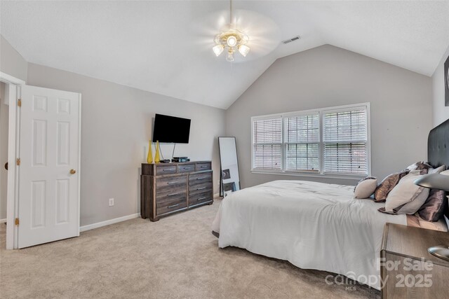 5775 Monticello Dr NW, Concord, NC 28027 - bedroom featuring visible vents, carpet flooring, baseboards, and lofted ceiling