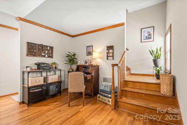 10139 Arlington Church Rd, Mint Hill, NC 28227 - home office featuring baseboards, crown molding, wood finished floors, and visible vents