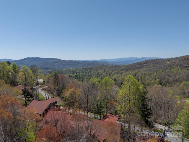 mountain view featuring a view of trees