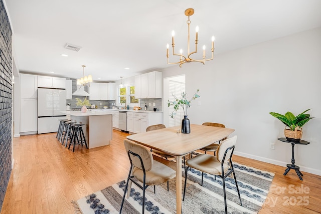 16 Graystone Rd, Asheville, NC 28804 - dining space featuring visible vents, baseboards, recessed lighting, a chandelier, and light wood finished floors