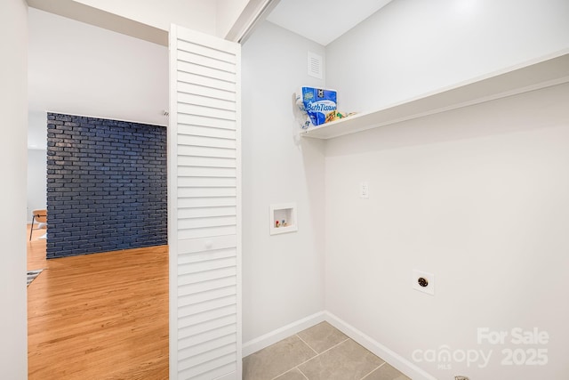 16 Graystone Rd, Asheville, NC 28804 - washroom featuring visible vents, laundry area, baseboards, tile patterned floors, and hookup for an electric dryer