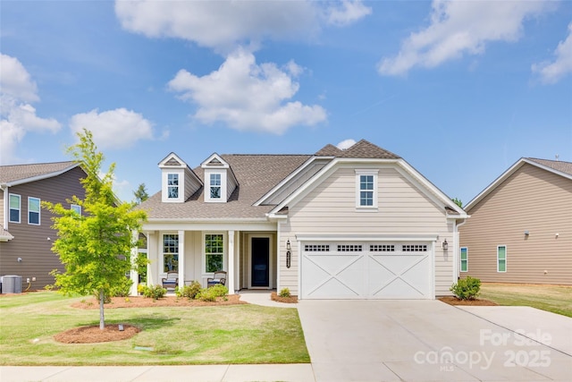 3029 Trace Meadow Ct, York, SC 29745 - craftsman-style house featuring covered porch, driveway, a front yard, cooling unit, and a shingled roof