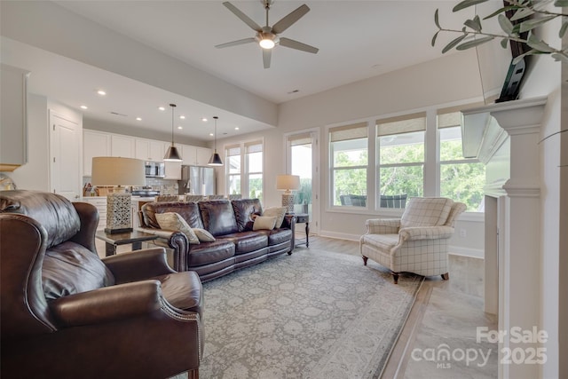 3029 Trace Meadow Ct, York, SC 29745 - living room with light wood-type flooring, baseboards, ceiling fan, and recessed lighting