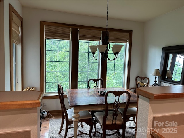 222 Creekside Way, Burnsville, NC 28714 - dining room featuring wood finished floors, plenty of natural light, and a chandelier