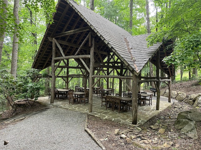 222 Creekside Way, Burnsville, NC 28714 - view of community featuring a gazebo, outdoor dining space, and a patio