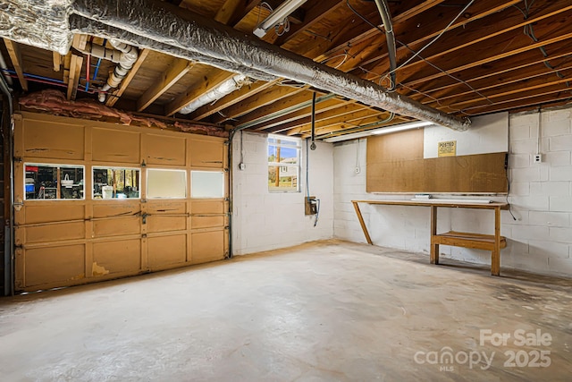 basement featuring concrete block wall