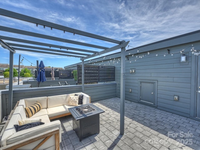 520 Sedgefield Park Dr, Charlotte, NC 28203 - view of patio / terrace with a pergola and an outdoor living space with a fire pit