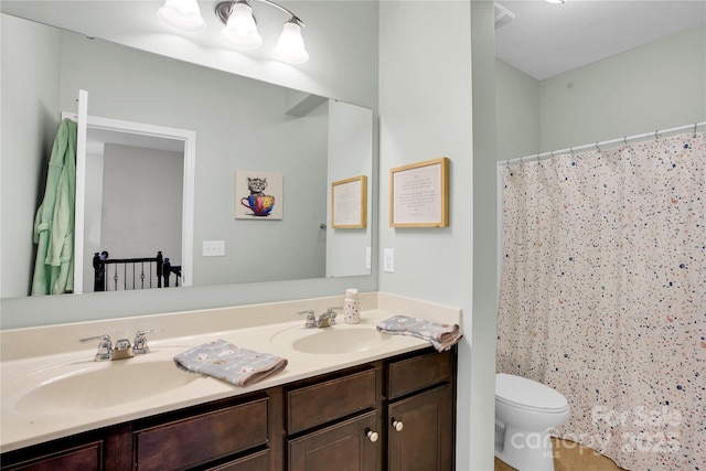 2655 Stonewood Vw, Kannapolis, NC 28081 - bathroom featuring toilet, double vanity, and a shower with shower curtain
