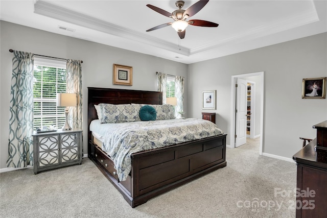 2655 Stonewood Vw, Kannapolis, NC 28081 - bedroom featuring a raised ceiling, ornamental molding, light colored carpet, multiple windows, and baseboards