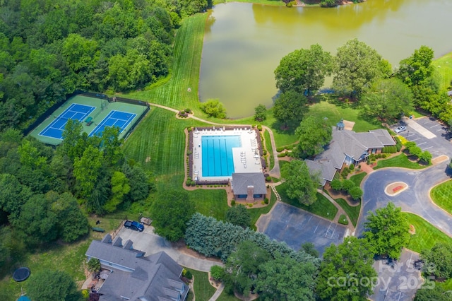 aerial view with a water view